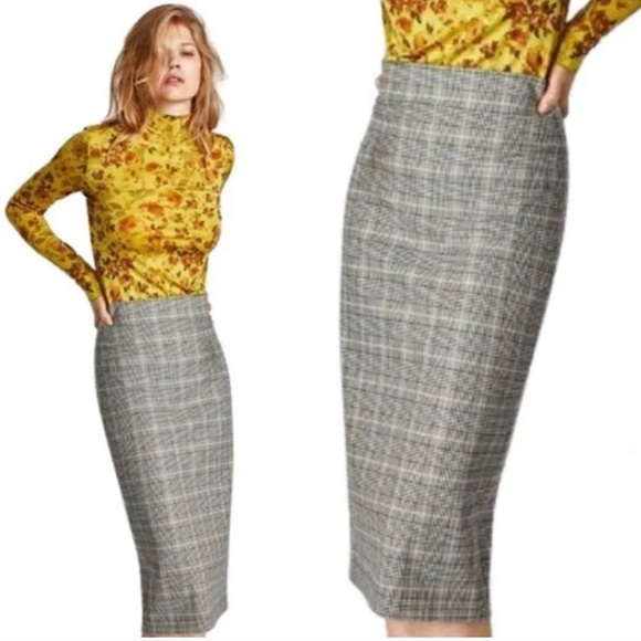 Zara High Waist Plaid Pencil Midi Skirt - Picture 5 of 8